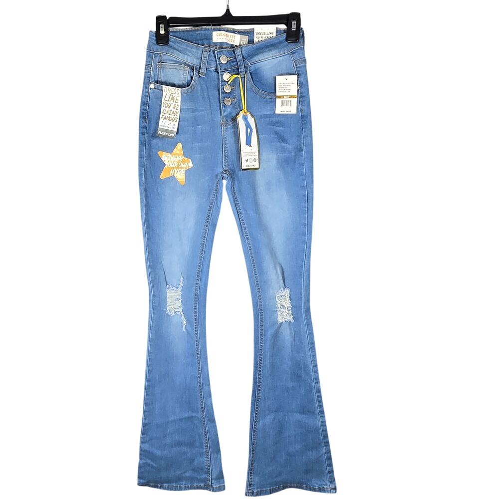 Celebrity Ace High Rise Flare Jeans Women 5/27 Blue Light Wash 32 Inseam Stretch
